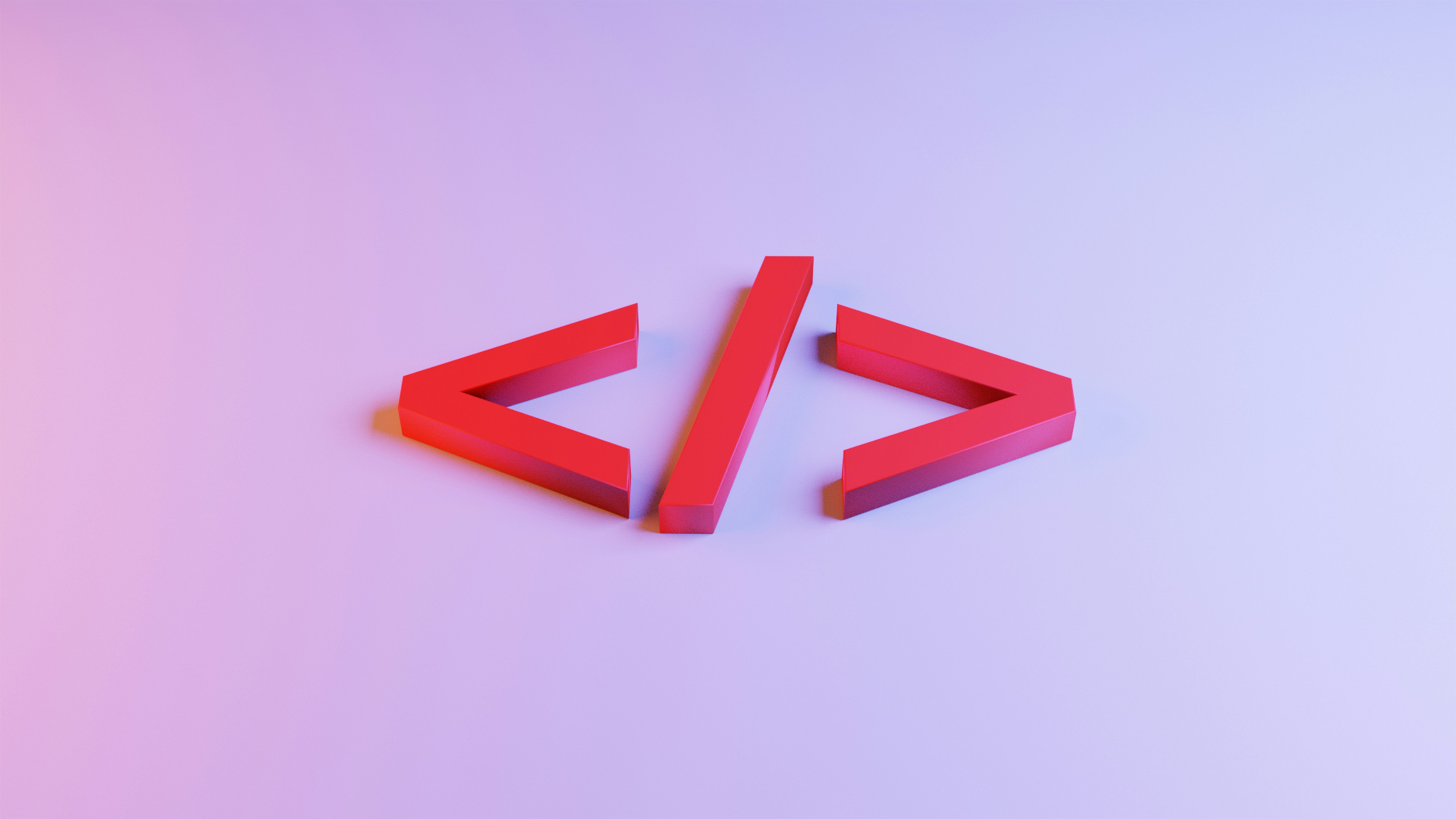 Red, 3 dimensional block shapes emulating the closing tag of an HTML element